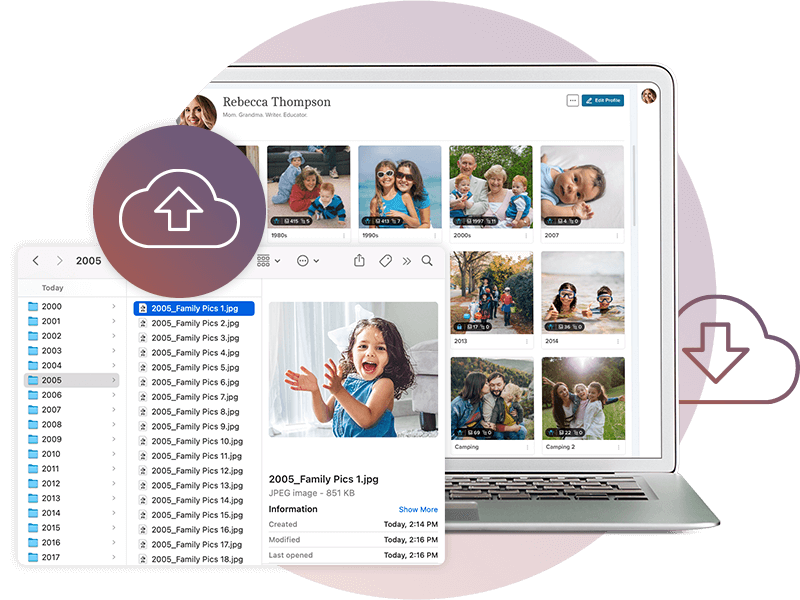 Family photo upload and organization screen.