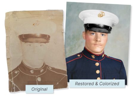 A colorized military portrait, transformed from a faded, damaged black-and-white photo.